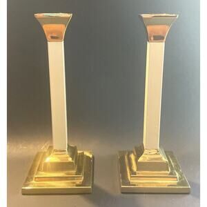 Vintage Valsan Brass & White Candlestick Holders Made in Portugal Set of 2